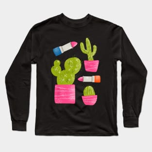 Cactus and Lipstick Sticker Set Long Sleeve T-Shirt